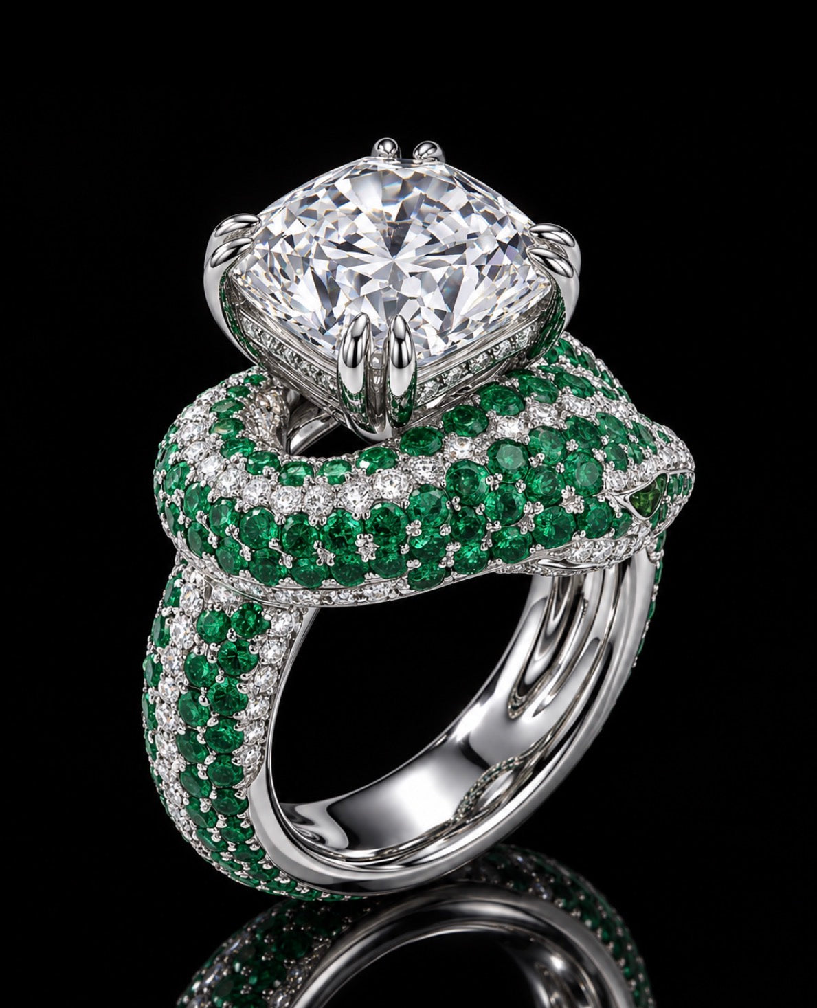 Emerald & Diamond Snake Ring