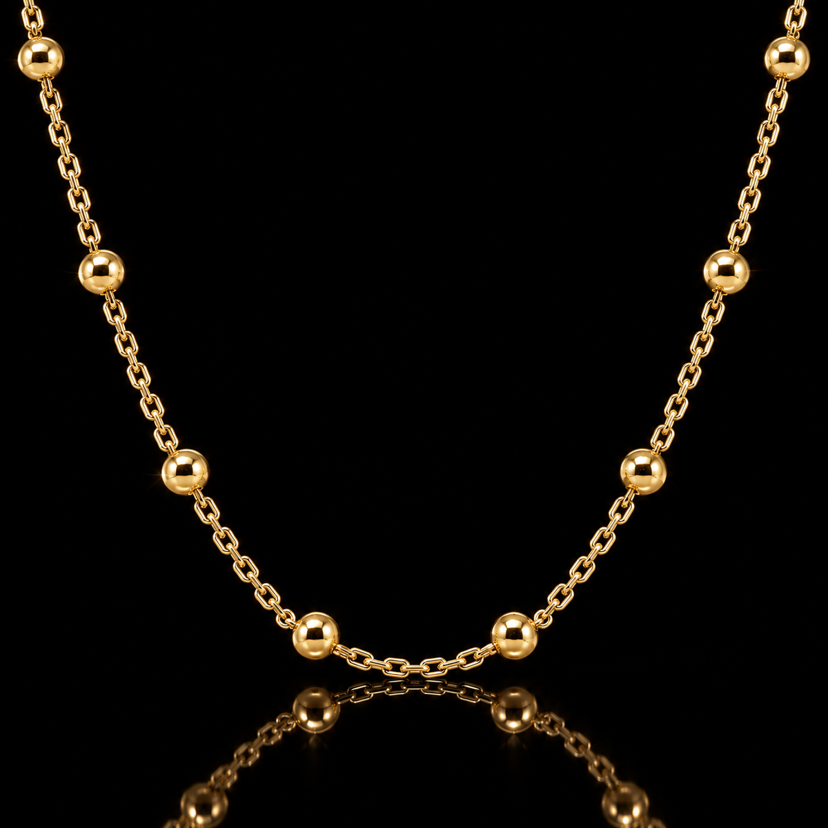 14K Yellow Gold Mini Ball Station Chain Necklace – 18”