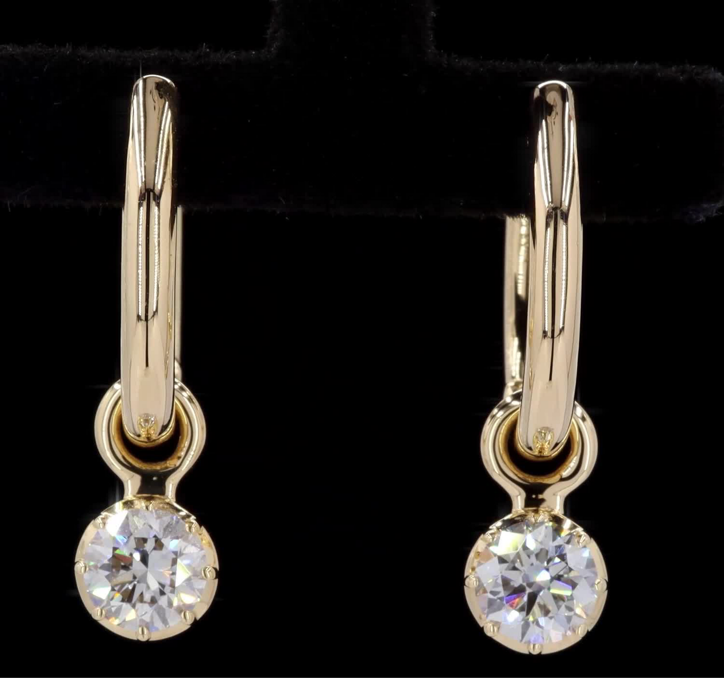 Gold Hoop Earrings Bezel-Set Diamond Drops