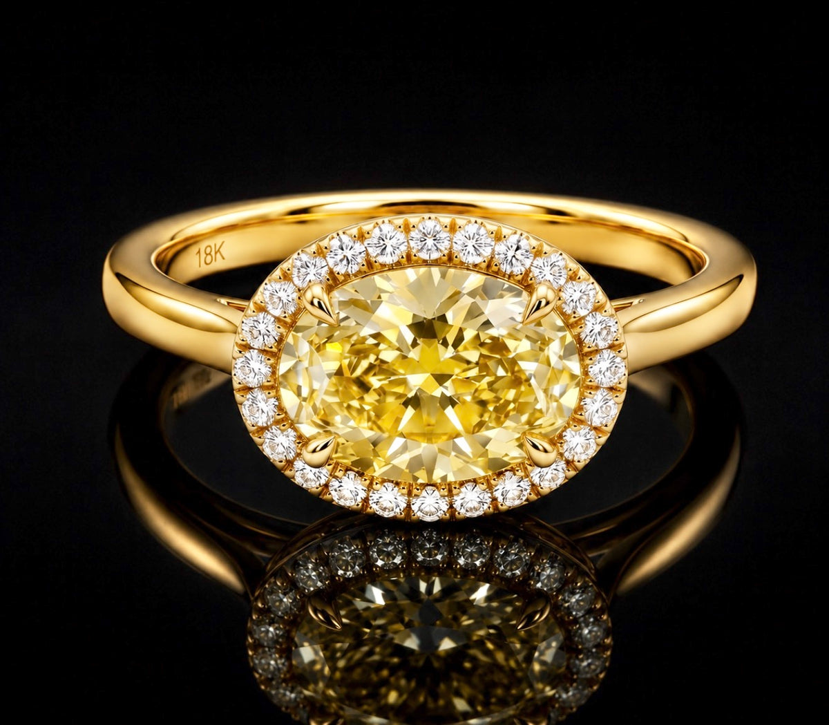 Oval Yellow Diamond Halo Ring