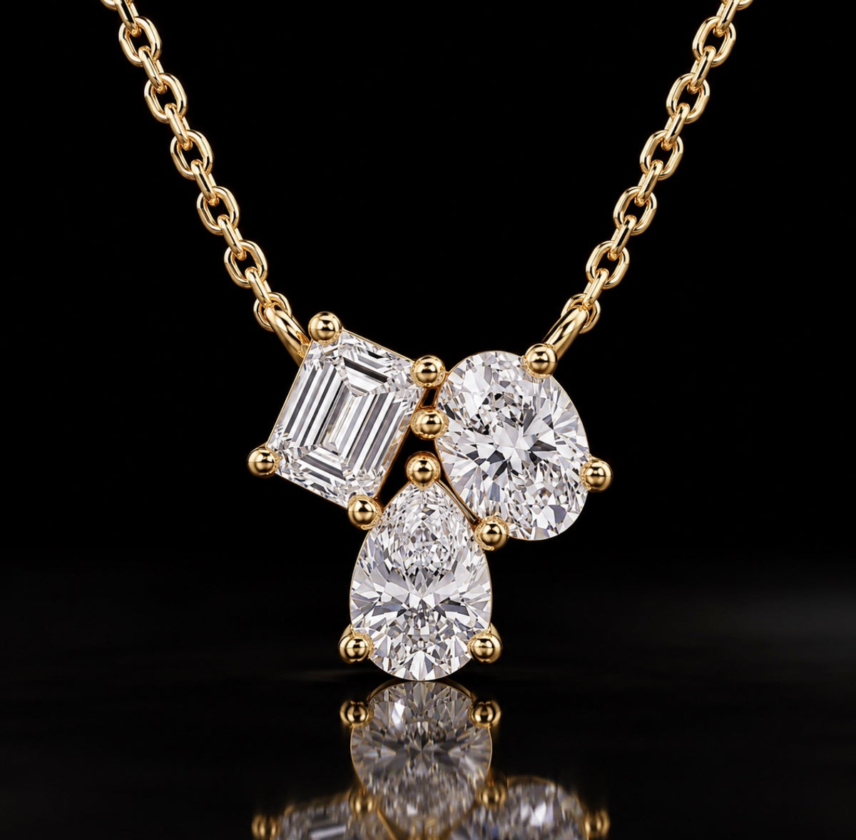 Emerald, Oval & Pear Diamond Necklace