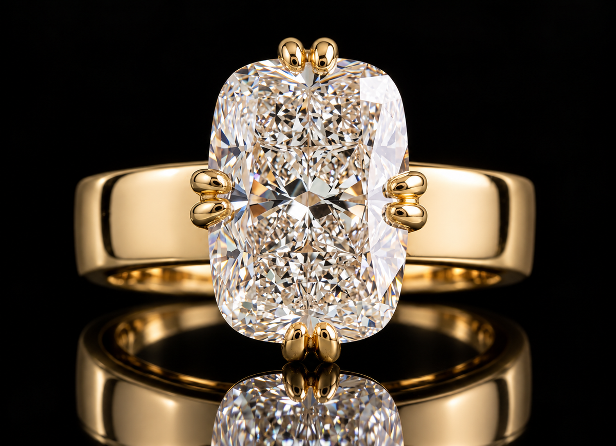 Elongated Cushion Diamond Solitaire Ring