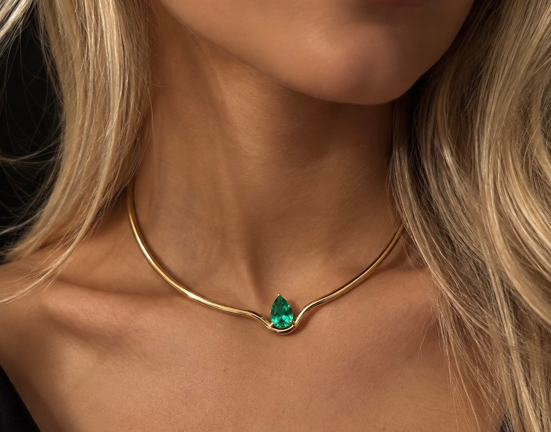 Emerald Teardrop Gold Collar Necklace