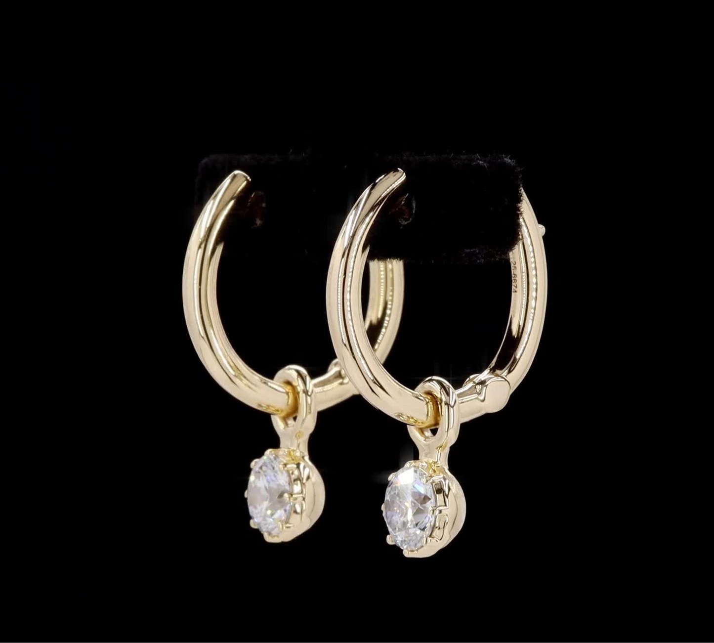 Gold Hoop Earrings Bezel-Set Diamond Drops