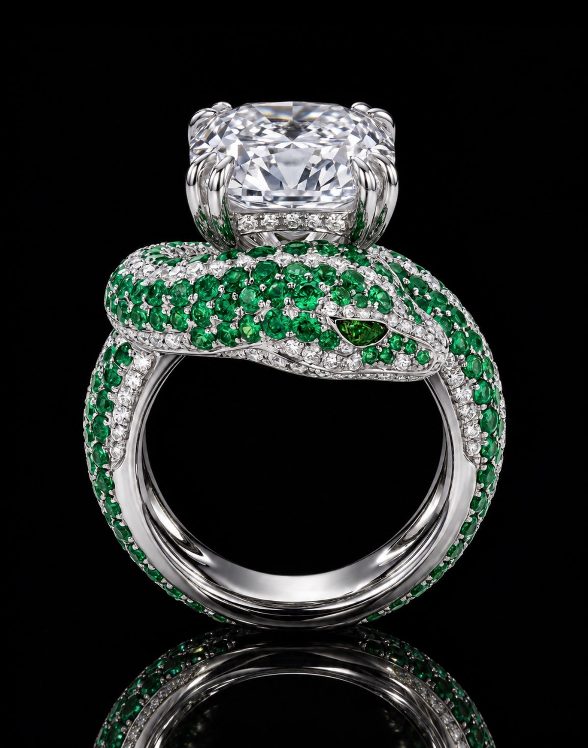 Emerald & Diamond Snake Ring
