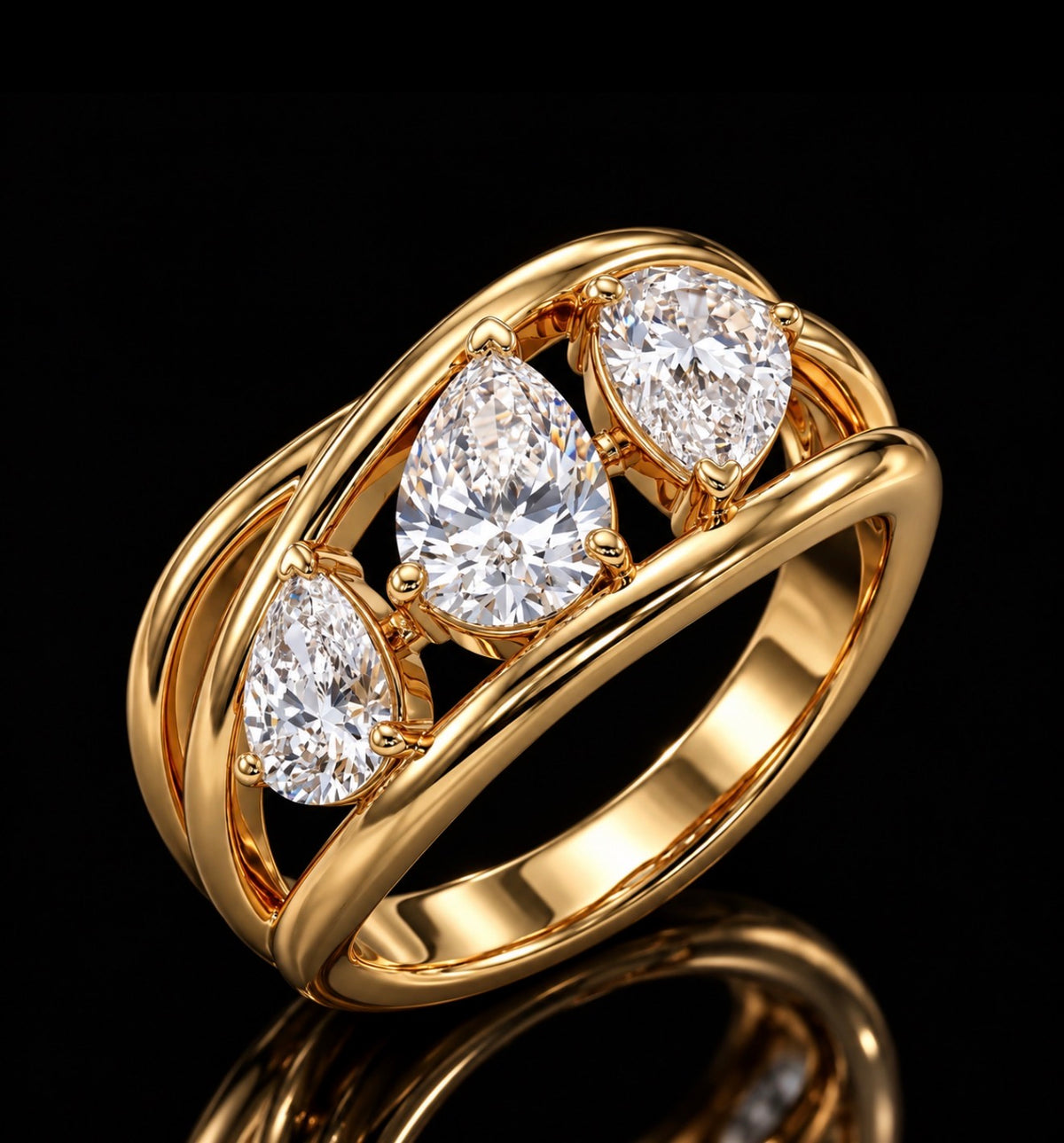 Three Pear-Shaped Diamond Ring