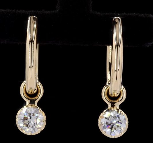 Gold Hoop Earrings Bezel-Set Diamond Drops