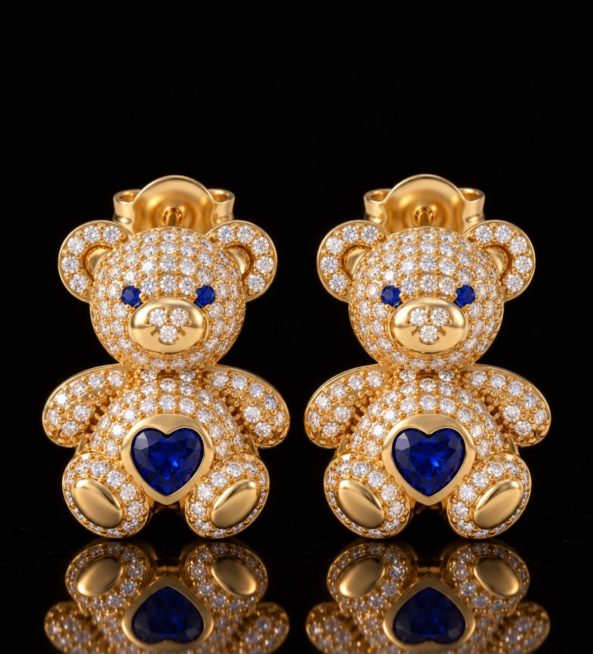 Sapphire and Diamond Teddy Bear Stud Earrings