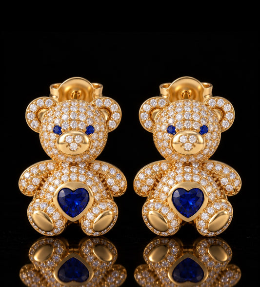Sapphire and Diamond Teddy Bear Stud Earrings