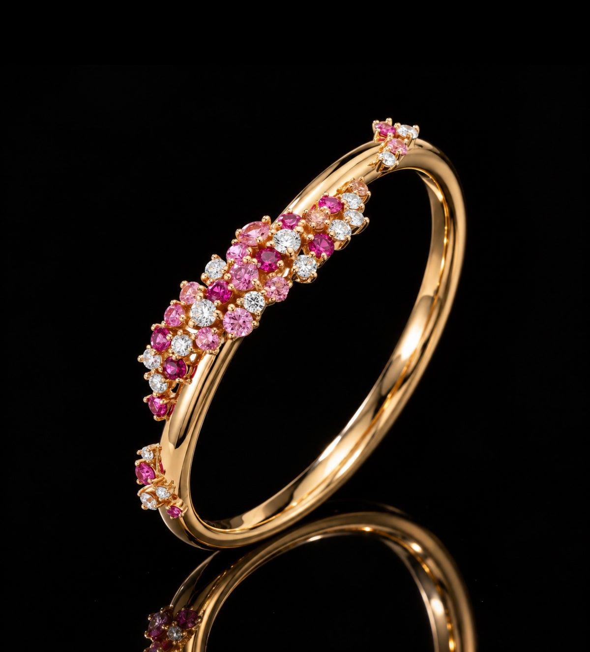 Pink Sapphire & Diamond Gold Bangle