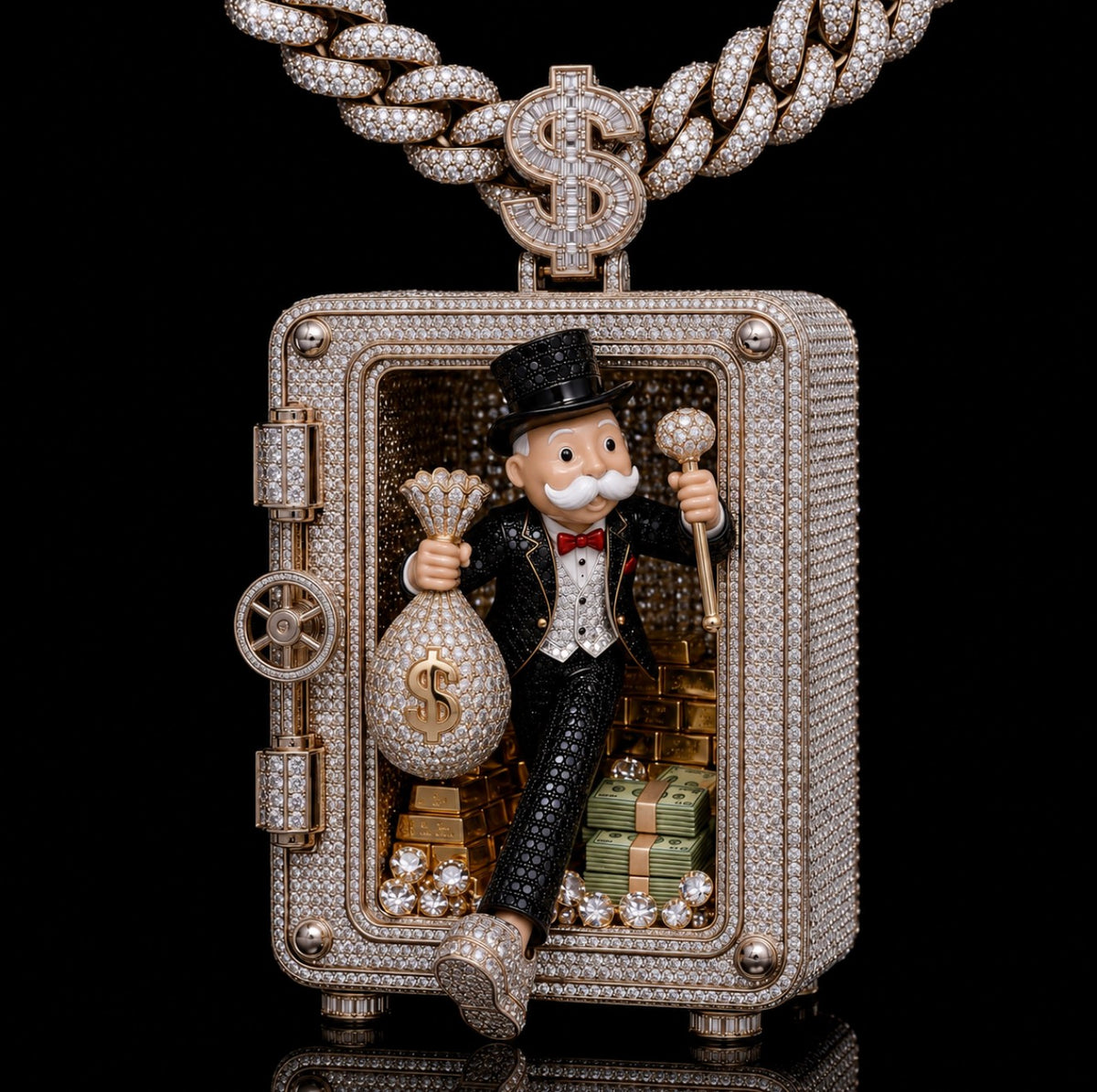 Monopoly Money Man Diamond Safe Pendant