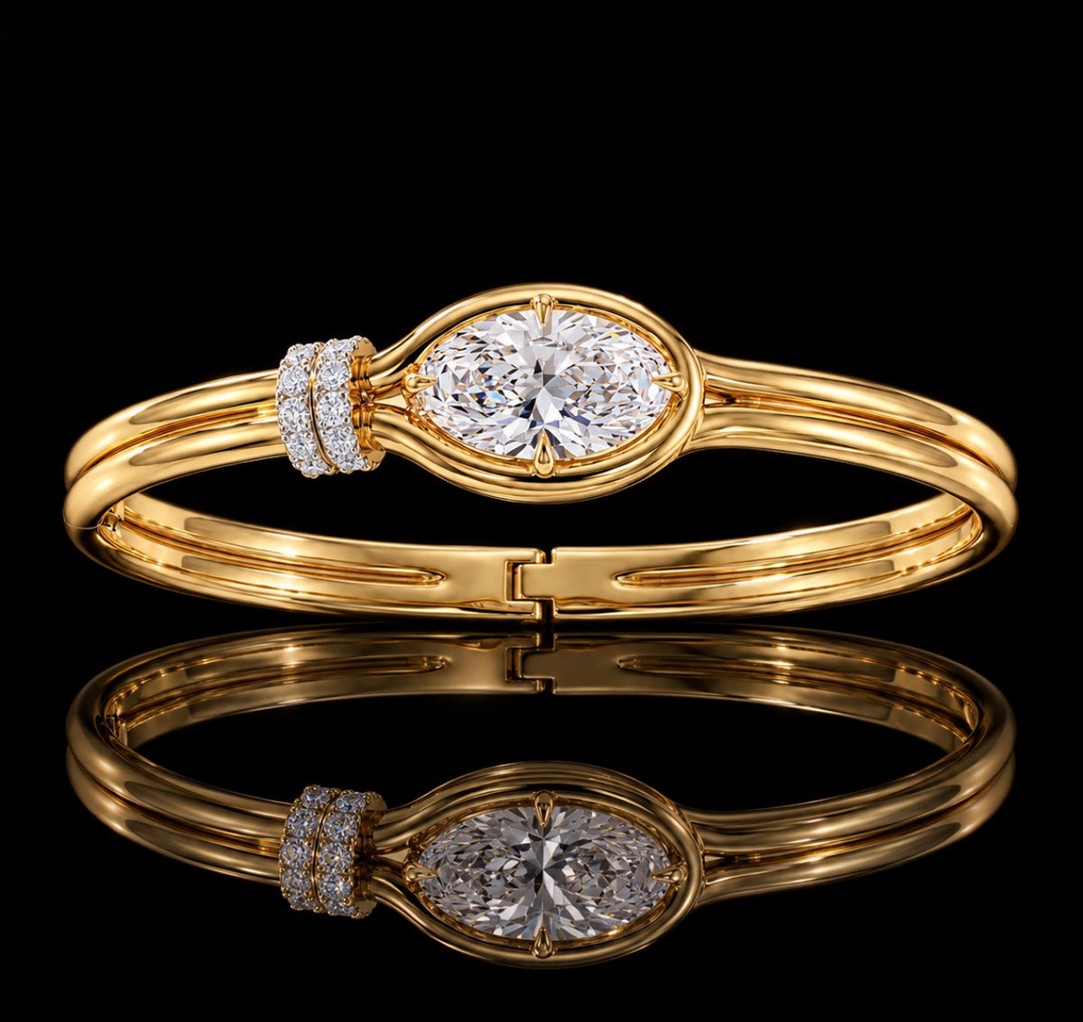 Oval Diamond Gold Bangle