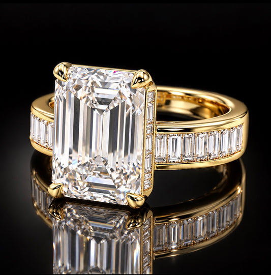 Emerald Cut And Baguette Diamond Engagement Ring