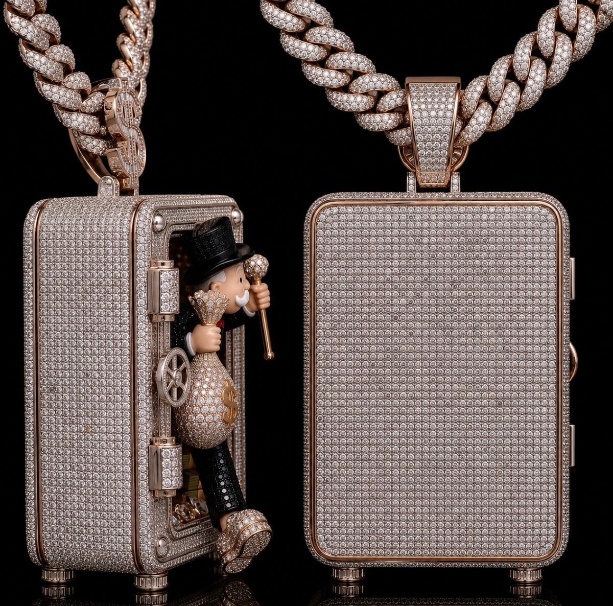 Monopoly Money Man Diamond Safe Pendant