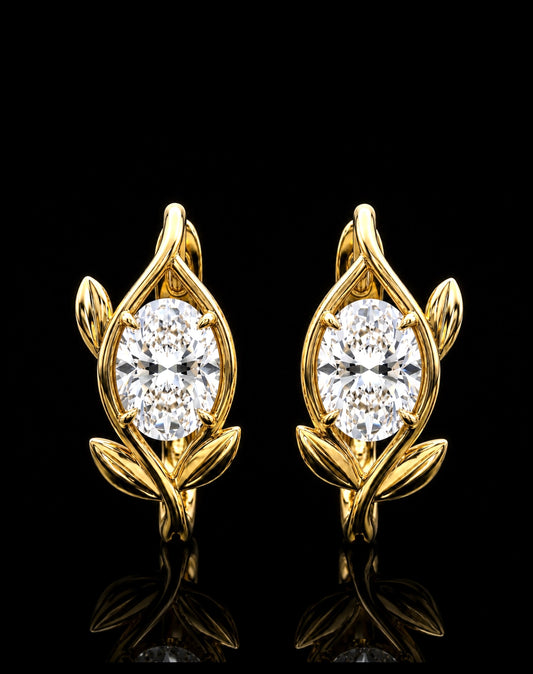Floral Oval Diamond Earrings