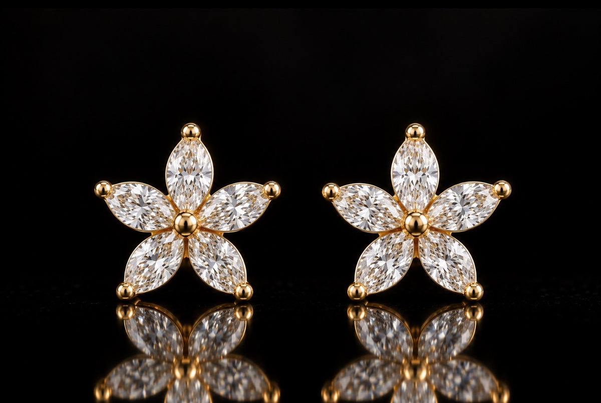 Diamond Flower Stud Earrings