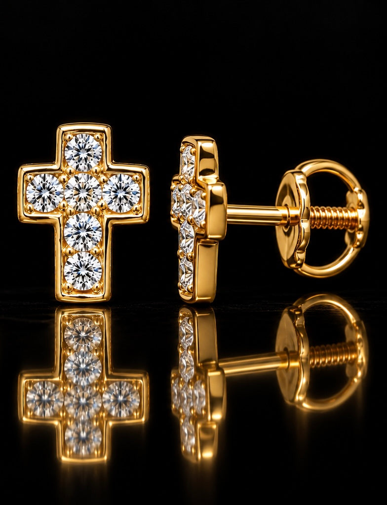 Children’s Gold Diamond Cross Stud Earrings