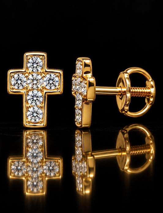 Children’s Gold Diamond Cross Stud Earrings