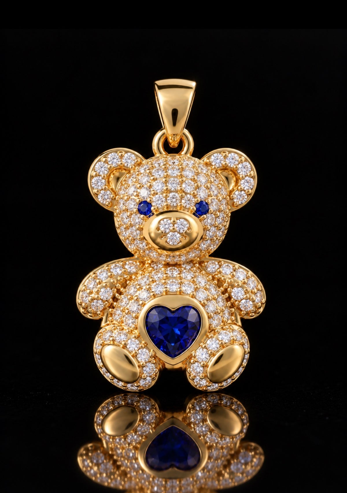 Sapphire and Diamond Teddy Bear Pendant