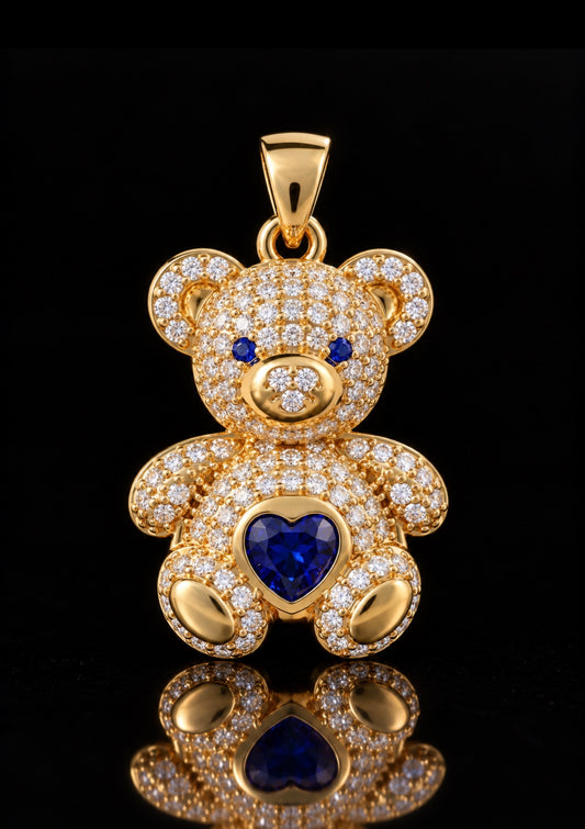 Sapphire and Diamond Teddy Bear Pendant