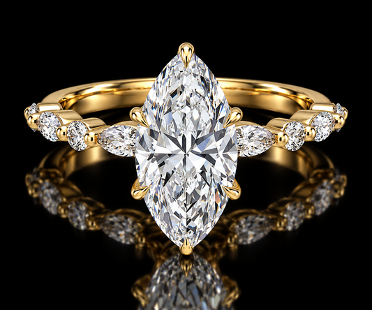 Marquise Engagement Ring with Alternating Diamond Band