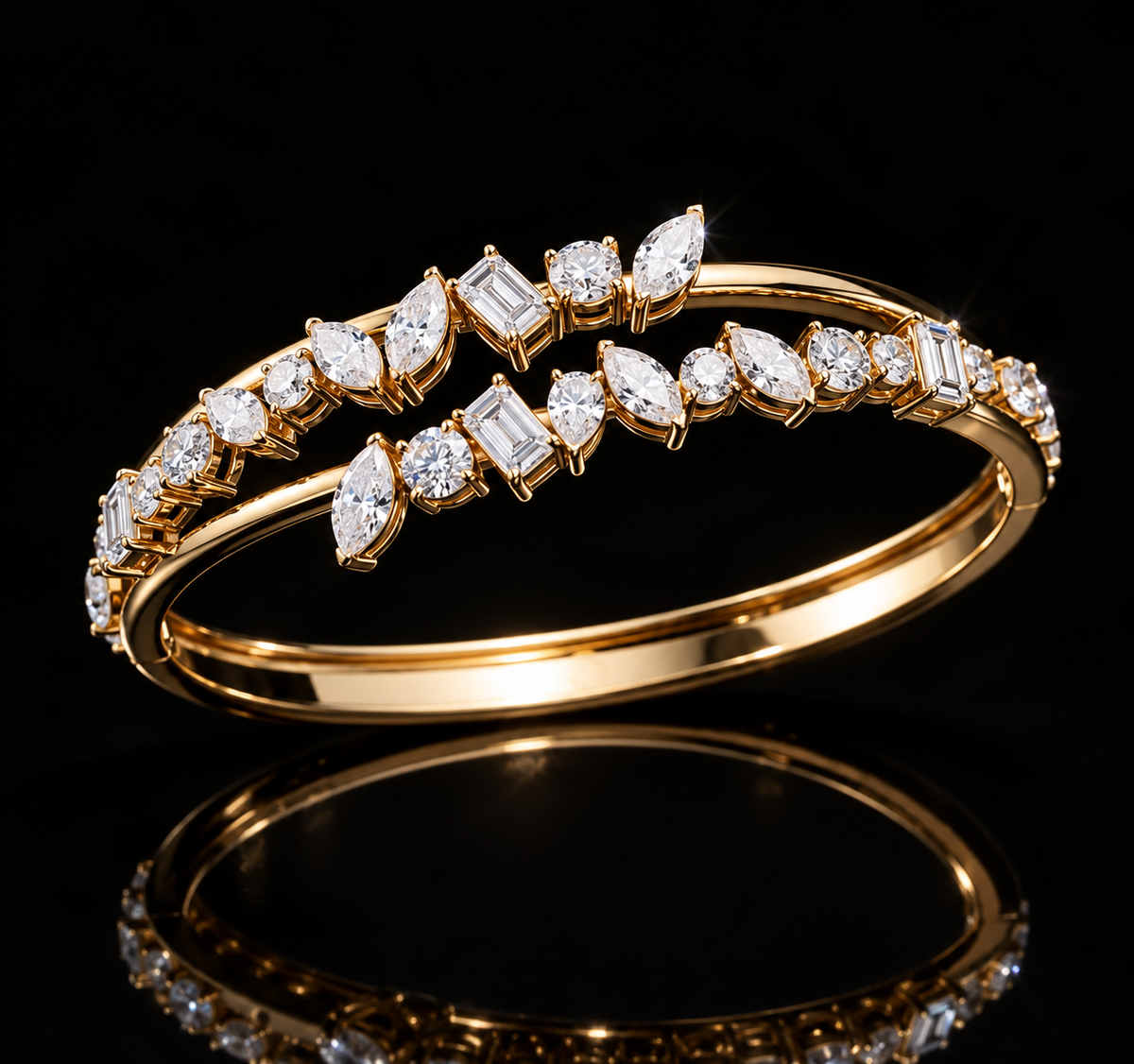 Diamond Multi-Shape Gold Bangle
