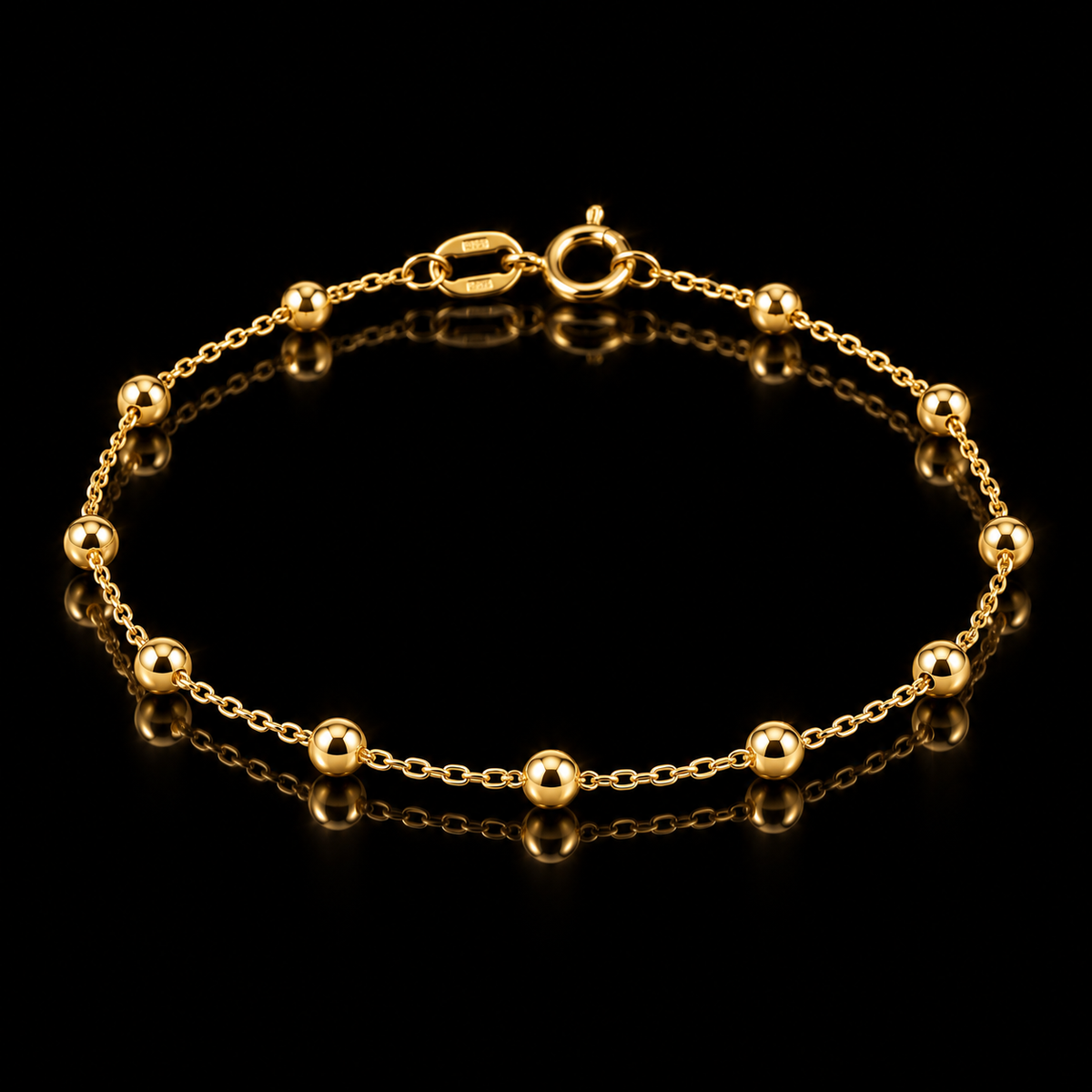 14K Yellow Gold Mini Ball Station Bracelet – 7”
