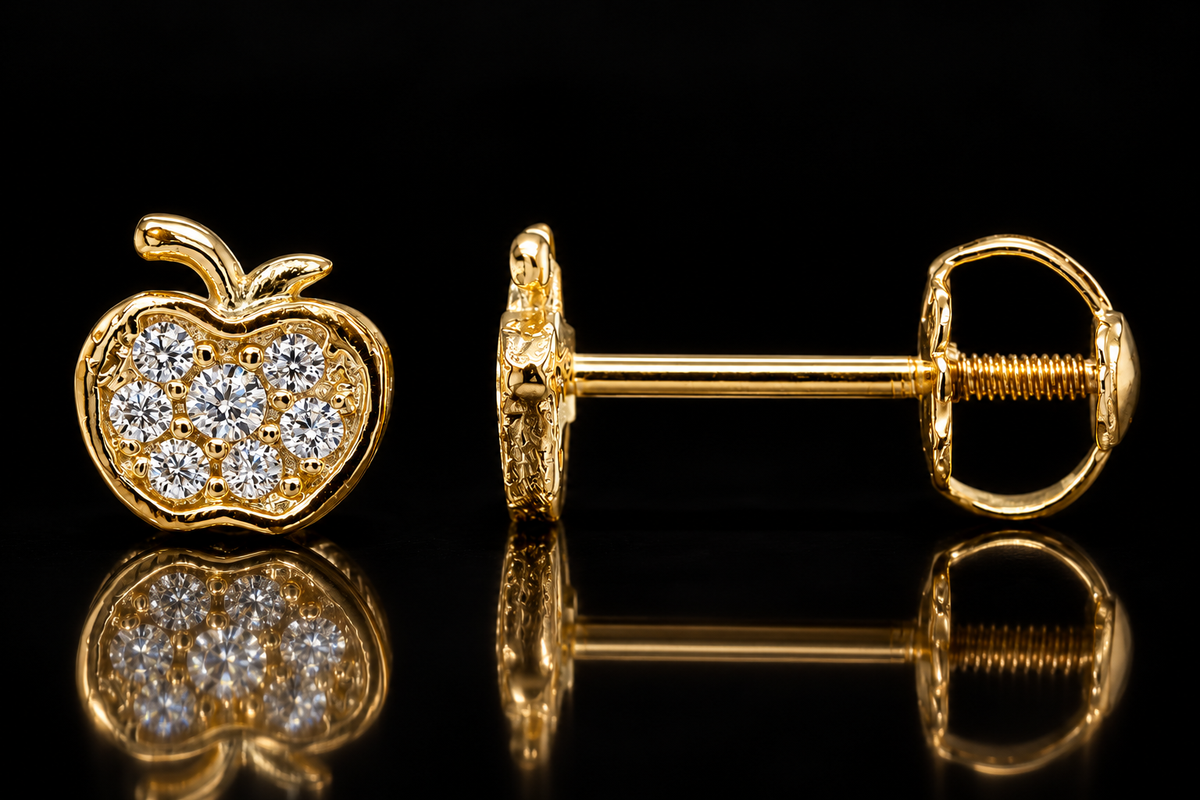 Children’s Gold Diamond Apple Stud Earrings