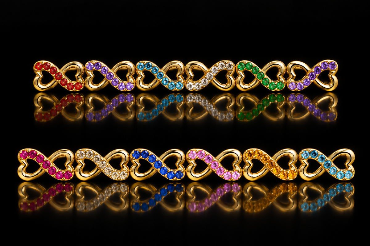 Children’s Gold Birthstone Infinity Heart Stud Earrings
